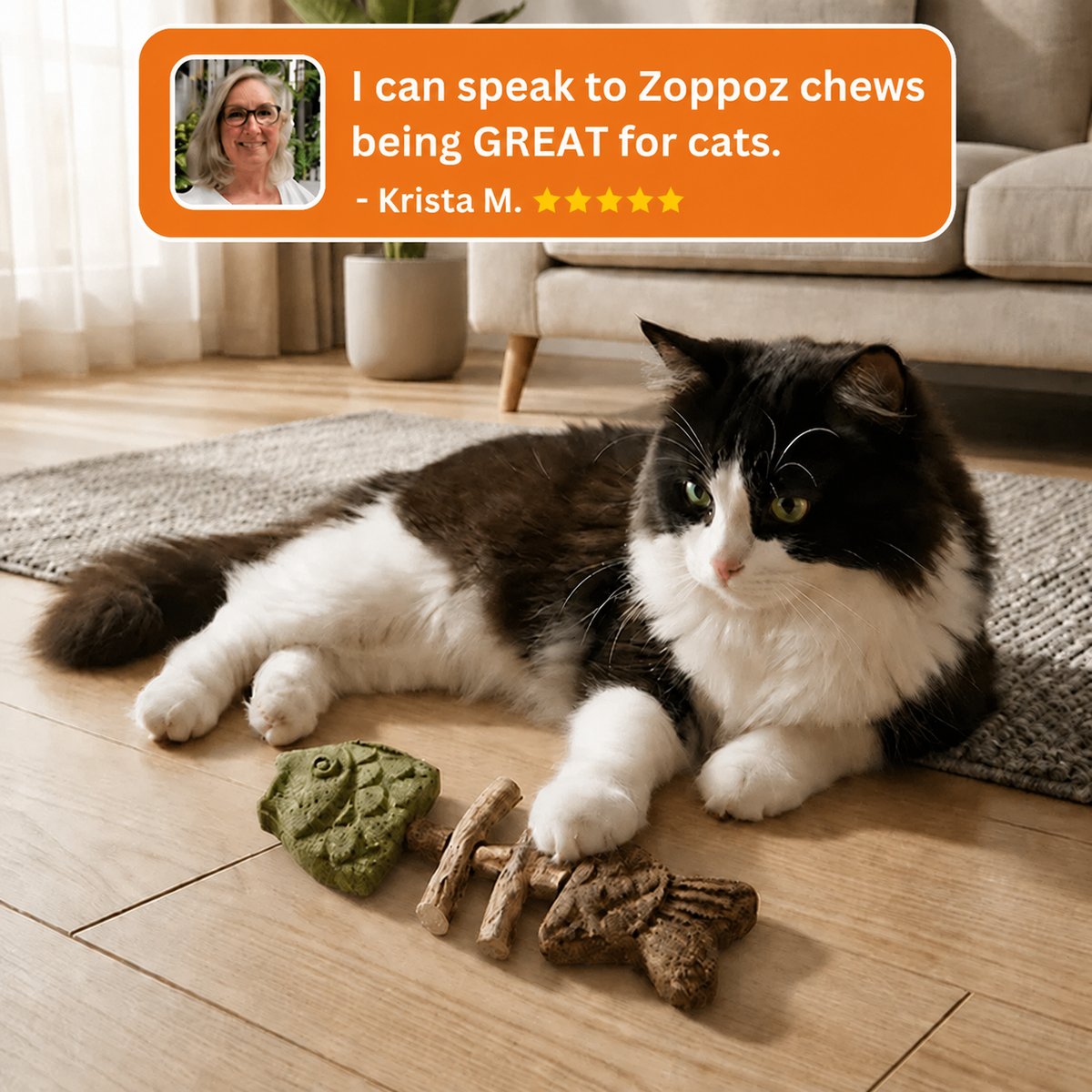 🐱 Zoppoz® CatFish Blend – Natural Catnip & Silvervine Dental Chew 🐟